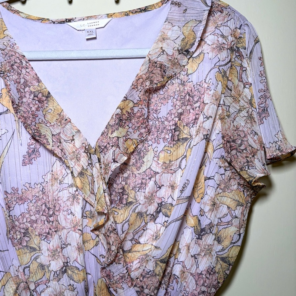 LC Lauren Conrad Ruffle Neck Flutter Sleeve Dress - Picture 2 of 5
